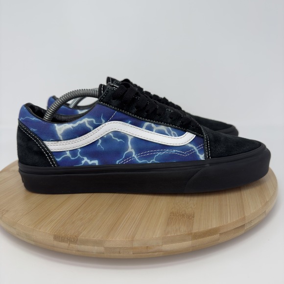 Vans Old Skool Shoes Mens Size 8.5 Blue Lightning Black Suede Low Top Sneakers - Picture 1 of 11